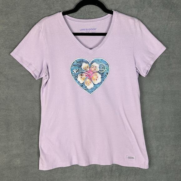 Life Is Good Tops - Life Is Good Top Womens Medium Purple Crusher Tee Short Sleeve Flower Heart